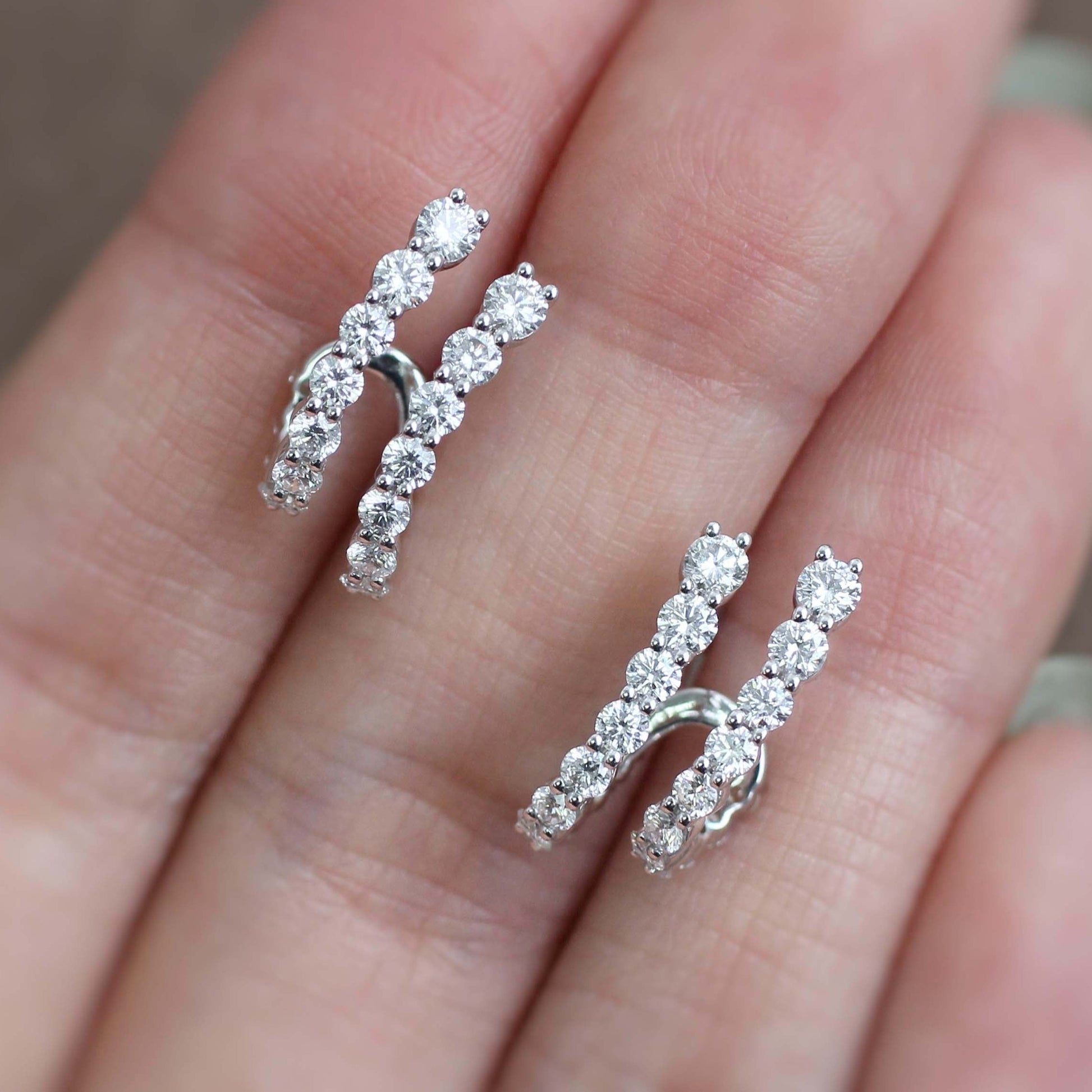 18K White Gold 2 Rows Diamond Earrings